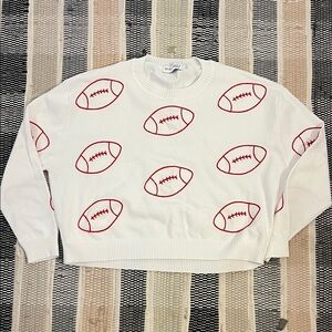 Ring Street White Sweater with Red Football Pattern size small